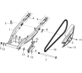 F10后平叉总成、链盒REAR SWING ARM ASSY AND CHAIN CASE
