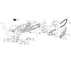 F10 后平叉总成、链盒 REAR SWING ARM ASSY AND CHAIN CASE